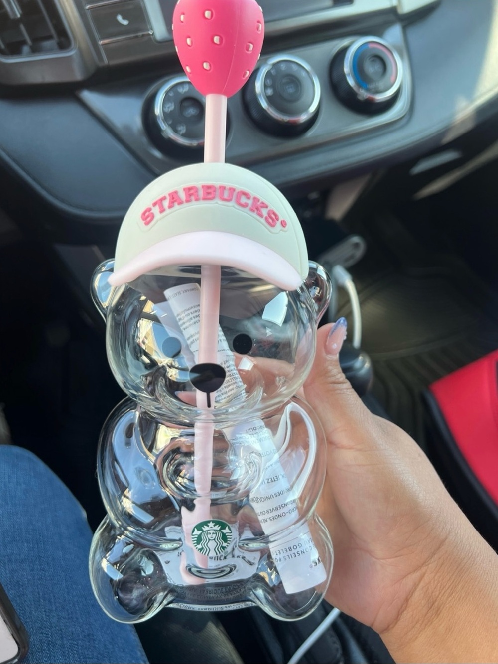 Starbucks Clear Bear Kids Straw Bottle with Pink Accents